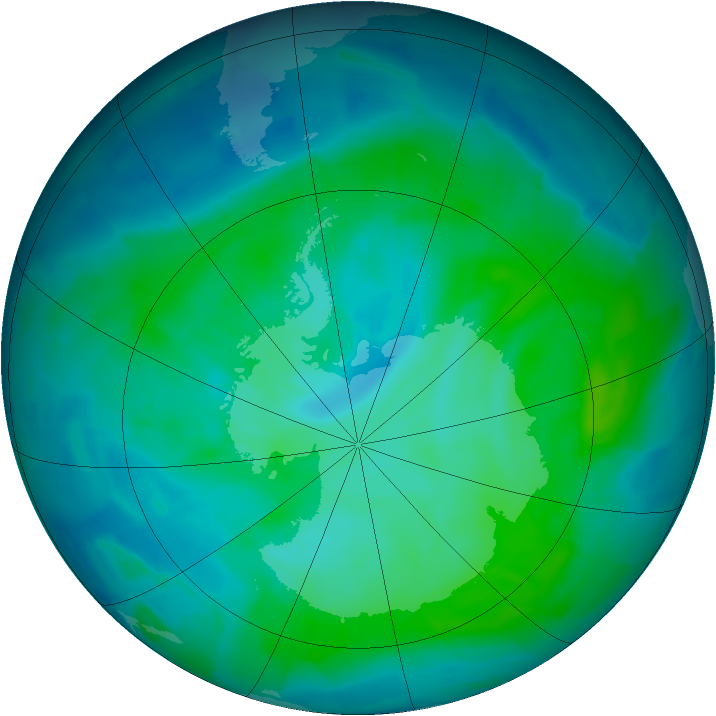 Antarctic ozone map for 13 January 2012